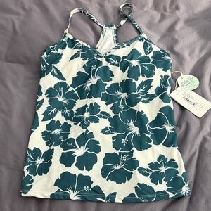 Carve Designs Teal Hibiscus Floral Tankini Top